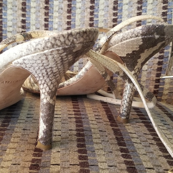 Kate Spade gold shimmery snake ankle wrap heels - Picture 4 of 8